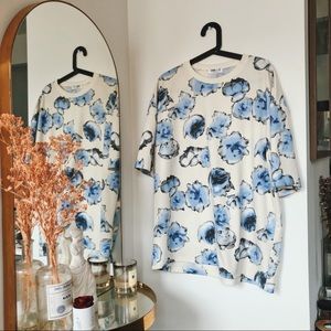 White top with blue watercolor flowers